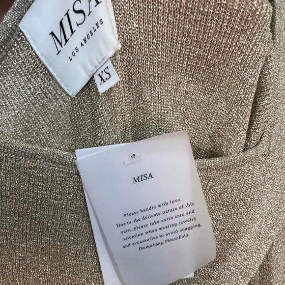 NWT Misa Los Angles Metallic Gold Beige Knit Cut Out Midi Sweater Dress - Picture 9 of 13